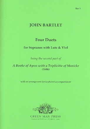 4 Duets with Lute and Viol for 2 sopranos, viol, lute and keyboard accompaniment score and parts