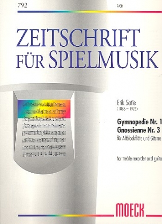 Gymnopedie Nr.1 und Gnossienne Nr.3 fr Altblockflte und Gitarre 2 Spielpartituren