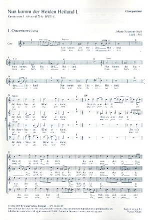 Nun komm der Heiden Heiland Kantate Nr.61 BWV61 Chorpartitur