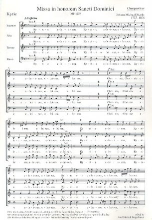 Missa in honorem Sancti Dominici fr Soli, gem Chor und Orchester Chorpartitur