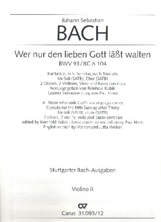 Wer nur den lieben Gott lsst walten fr Soli, gem Chor, 2 Oboen, 2 Violinen, Viola und BC Violine 2