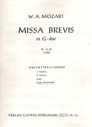 Missa brevis G-Dur KV49 fr Soli, Chor, Streicher und Orgel Cello/Ba