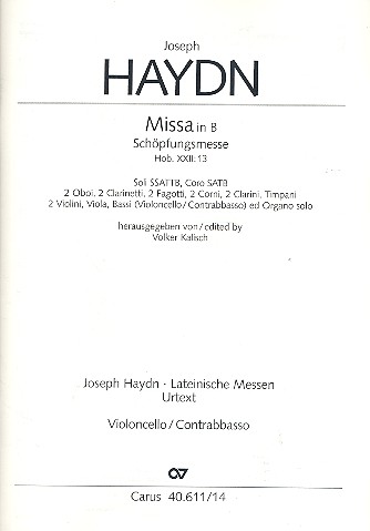 Schpfungsmesse B-Dur Hob.XXII:13 fr Soli (SATB), Chor und Orchester Cello/Ba