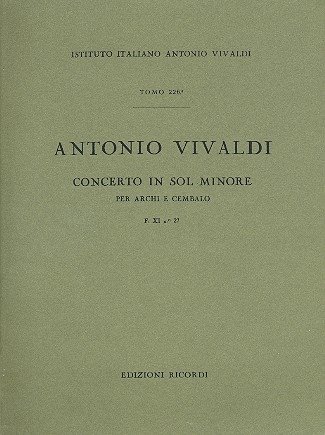 Concerto sol minore F.XI,27 per archi e cembalo, partitura Malipiero, G., ed