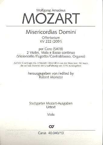 Misericordias Domini KV222 Offertorium fr gem Chor und Orchester,  Viola