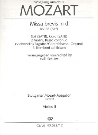 Missa brevis d-Moll KV65 fr Soli, Chor und Orchester Violine 2