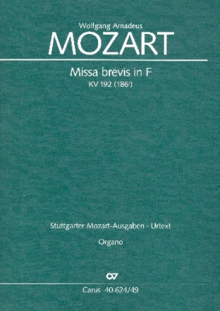 Missa brecis F-Dur KV192 fr Soli (SATB), Chor, 2 Violinen und Bc,  Orgel