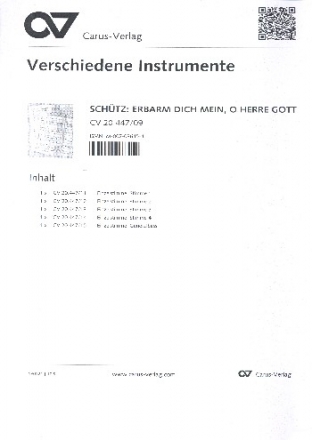 Erbarm dich mein, o Herre Gott SWV447 fr Sopran, 4 Instrumente (SATB), Bc und Orgel,  Stimmenset SATB und Bc