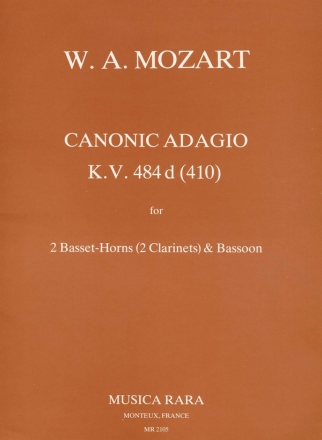 Canonic Adagio KV484d (KV410) for 2 basset-horns (clarinets) and bassoon score and parts