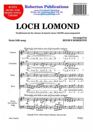 Loch Lomond for mixed choir unaccompanied, score Roberton, H.S., arr.