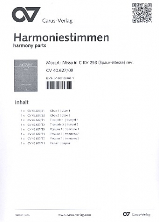 Missa brevis in C KV258 fr Soli, gem Chor und Orchester Harmonestimmen