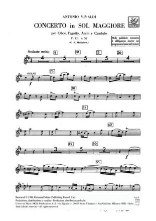 Konzert G-Dur F.XII:36 fr Oboe, Fagott, Streicher und Cembalo Stimmen (Streicher 3-3-2-2-1)