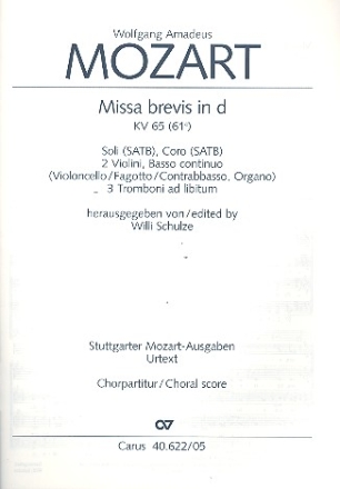 Missa brevis d-Moll KV65 fr Soli, Chor und Orchester Chorpartitur