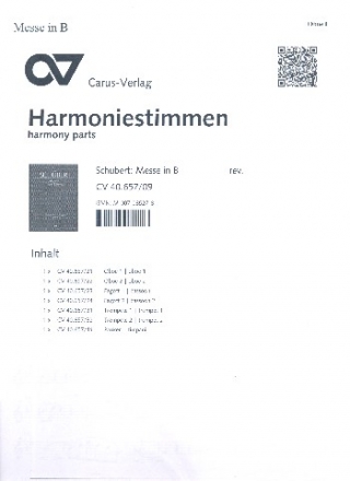 Messe B-Dur D324 op.posth.141 fr Soli, gem Chor und Orchester Harmoniestimmen