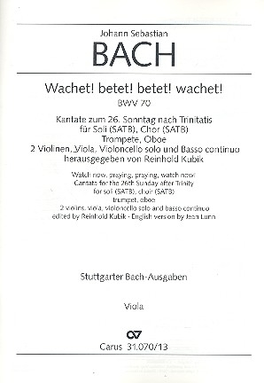 Wachet betet betet wachet BWV70 fr Soli, gem Chor und Orchester Viola