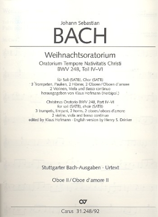 Weihnachtsoratorium BWV248 Kantaten 4-6: fr Soli, gem Chor und Orchester Oboe 2 (Oboe d'amore 2)