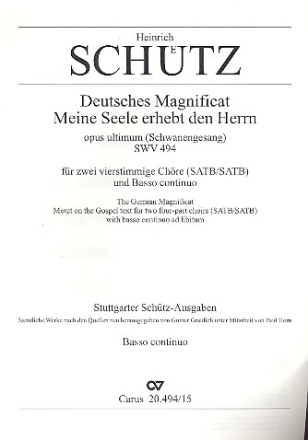 Meine Seele erhebt den Herrn SWV494 fr gem Chor und Bc Basso continuo (nicht ausgesetzt)