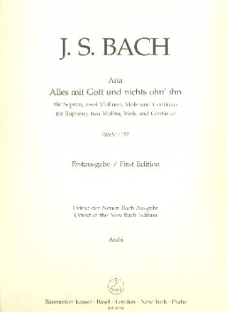 Alles mit Gott und nichts ohn ihn BWV1127 fr Sopran, 2 Violinen, Viola und Bc Stimmenset (9 Spielpartituren)