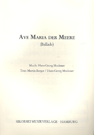 Das Ave Maria der Meere für Männerchor und Klavier Partitur von Hans