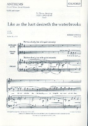 Like as the Hart desireth the Waterbrooks for mixed chorus and organ score