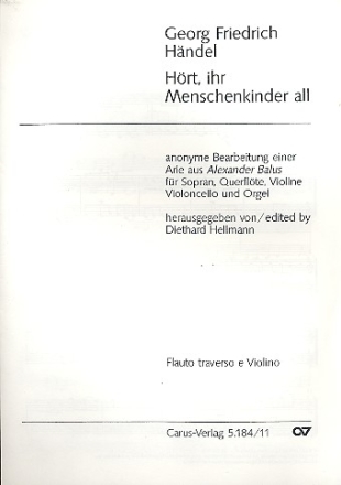 Hrt ihr Menschenkinder all fr Sopran, Querflte, Violine, Violoncello und Orgel Spielpartitur Flte und Violine