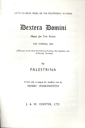 Dextera Domini for 5 voices (mixed chorus) a cappella score