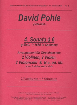 Sonata  6 g-Moll Nr.4 fr 2 Violinen, 2 Violen (Violine 3) und  2 Violoncelli (Bc ad lib) 2 Partituren und 10 Stimmen