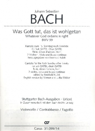 Was Gott tut das ist wohlgetan Kantate Nr.99 BWV99 Cello/Ba/Fagott