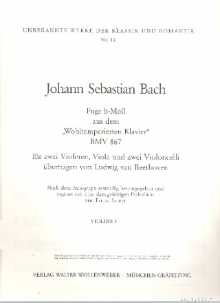 Fuge b-Moll BWV867 fr 2 Violinen, Viola und 2 Violoncelli (Kb ad lib.) Violine 1