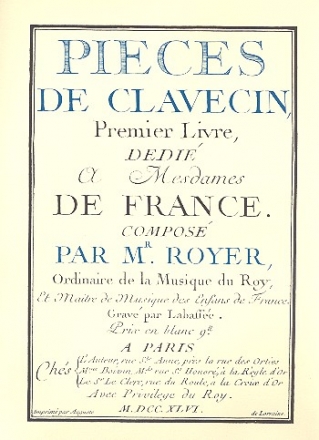 Premier livre pieces de clavecin facimile