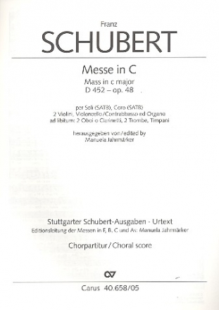 Messe C-Dur op.48 D452 fr Soli, Chor, Orchester und Orgel Chorpartitur