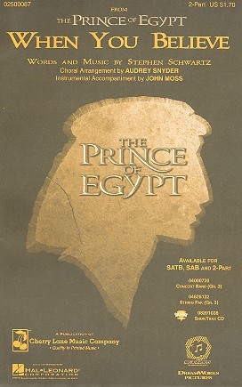 When you believe   from The Prince of Egypt for 2-part chours (SA) and piano,   score