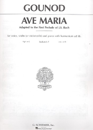 Ave Maria f major for medium voice, violin or violoncello and piano with harmonium ad lib