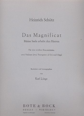 Meine Seele erhebt den Herren fr mittlere Frauenstimme, 2 Violinen und Orgel Partitur und Stimmen