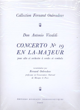 Concerto en la majeur no.19 pour alto orchestre  cordes et cembalo pour alto et piano, copie d'archive