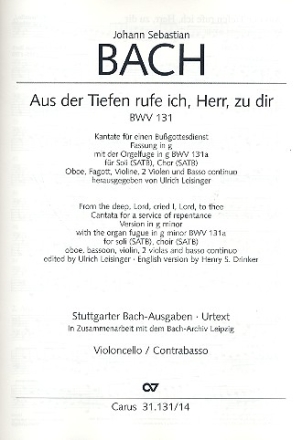 Aus der Tiefen rufe ich Herr zu dir Kantate Nr.131 BWV131 Violoncello/Ba (Fassung g-Moll)