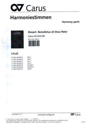 Benedictus sit Deus KV117 fr Sopran, gem Chor und Orchester Harmoniestimmen