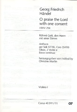 O praise the lord with one Consent for mixed chorus, ahutbois, 2 violins and bc VL1