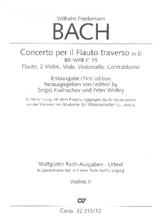 Konzert D-Dur BRWFBC15 fr Flte und Streichorchester Violine 2