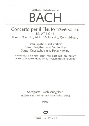 Konzert D-Dur BRWFBC15 fr Flte und Streichorchester Viola