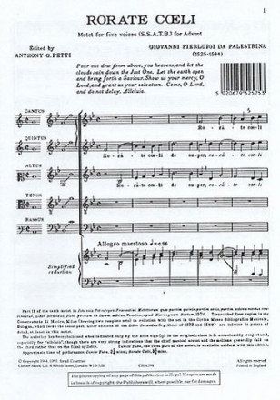 Rorate coeli for mixed chorus a cappella score