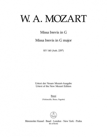 Missa brevis G-Dur KV140 fr Soli, fem CHor und Orchester Violoncello/Kontrabass/Fagott