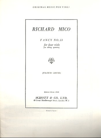 Fancy no.13 for 4 viols (recorders/string quartet) score and parts