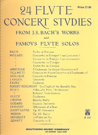 24 Flute Concert Studies from J.S. Bach's Works and famous Flute Solos for flute solo