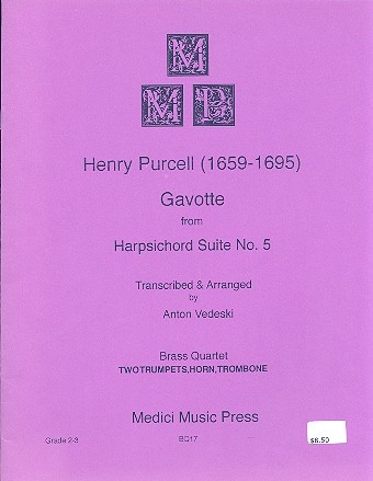 Gavotte from Harpsichord Suite no.5 for 2 trumpets, horn and trombone score and parts