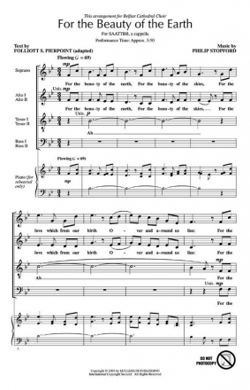 For the Beauty of the Earth for mixed chorus (SAATTBB) a cappella,   score