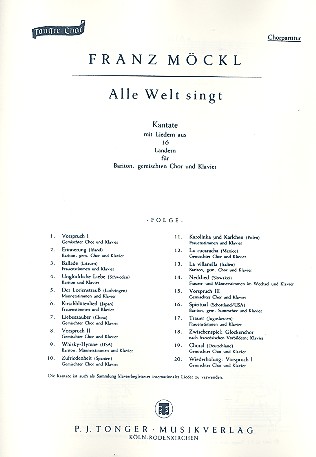 Alle Welt singt fr Bariton, gem Chor und Klavier Chorpartitur