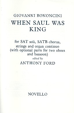 When Saul was King for soloists, mixed chorus and organ (2 oboes and bassoon ad lib) score,  archive copy