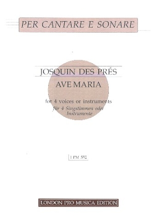 Ave Maria for 4 voices or instruments score and parts