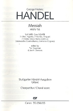 The Messiah HWV56 (with variant Movements) for soloists, mixed chorus and orcehstra chorus score (en)